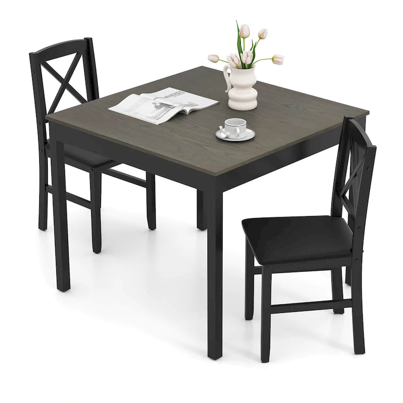 Costway 3 PCS Dining Table Set Wooden Square Kitchen Table with 2