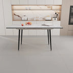 Modern Minimalist Dining Table with Extendable Marble Patterned Matte Legs for Kitchen Living Room or Gatherings