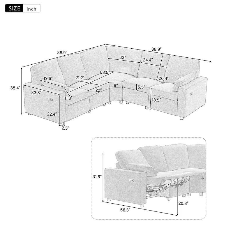 Power Recliner Sectional Sofa with 2 Storage Drawers and USB Ports Living Room L-Shaped Corner Couch for Home Theater