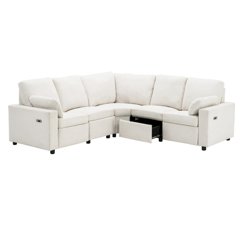 Power Recliner Sectional Sofa with 2 Storage Drawers and USB Ports Living Room L-Shaped Corner Couch for Home Theater