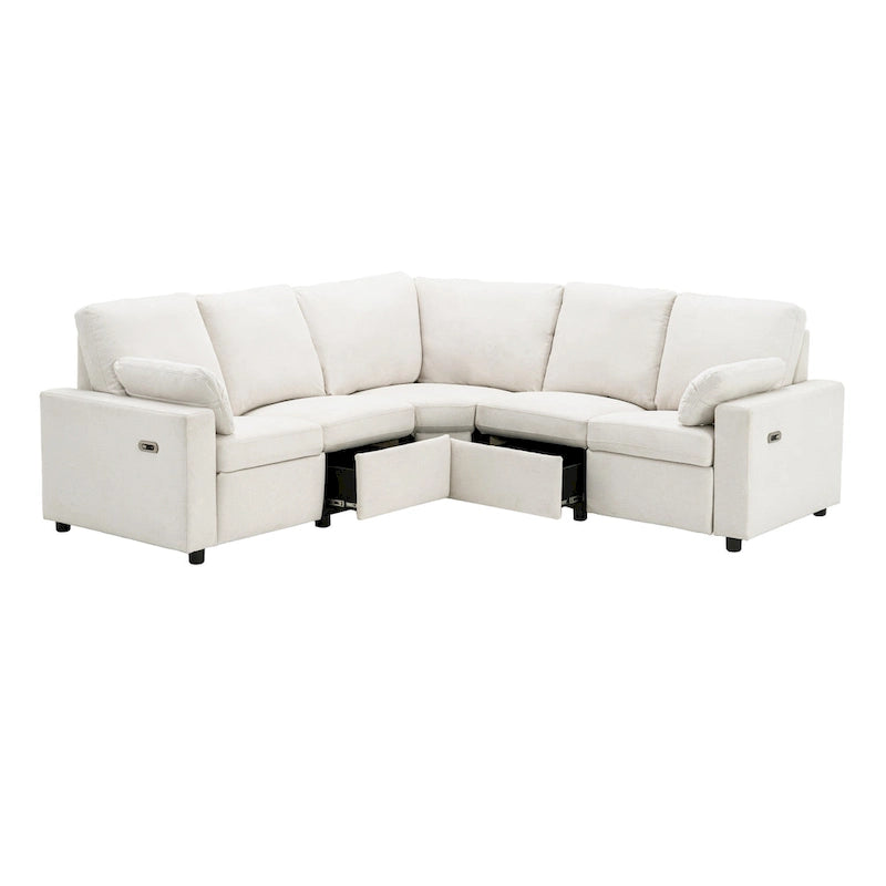 Power Recliner Sectional Sofa with 2 Storage Drawers and USB Ports Living Room L-Shaped Corner Couch for Home Theater