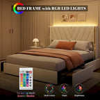 Upholstered Velvet Platform Bed Frame With Wingback Headboard and 4 Storage Drawers