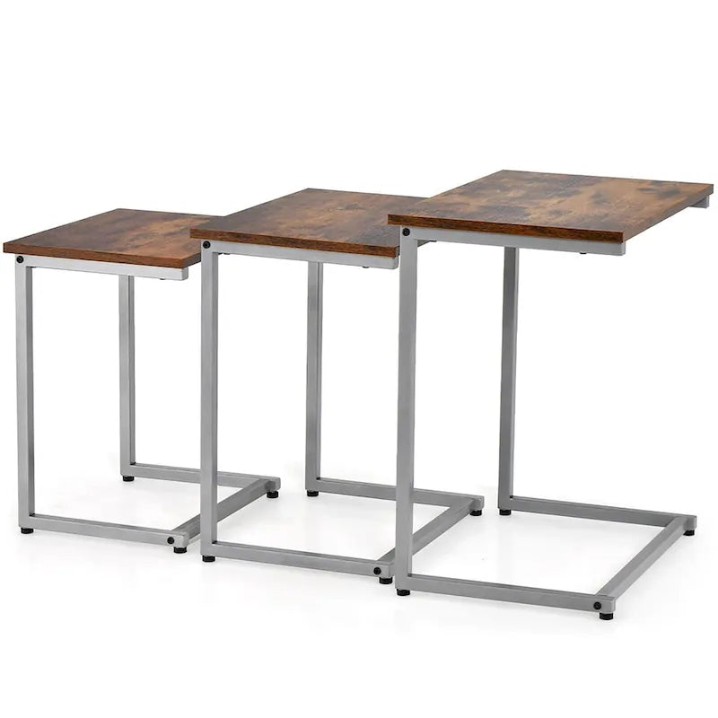 Gymax 3 Pcs Nesting Coffee End Table Set Stacking Side Nightstand