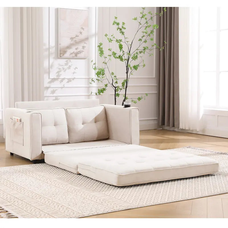 3-In-1 Upholstered Futon Sofa Convertible Floor Sofa Bed