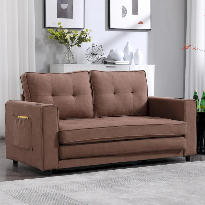 3-In-1 Upholstered Futon Sofa Convertible Floor Sofa Bed