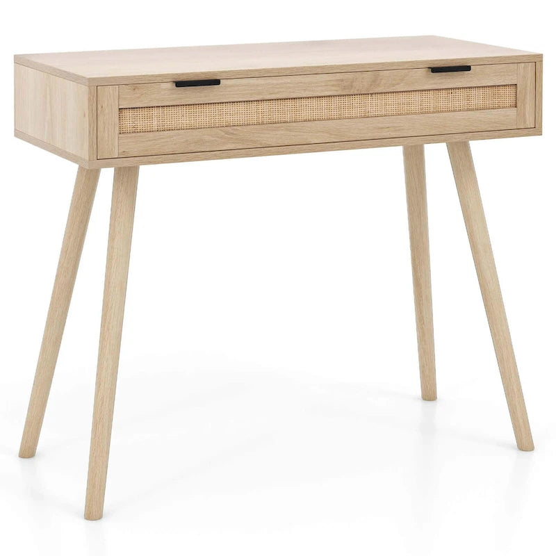 Costway Rattan Console Table with Pull-out Drawer Boho Style Entryway - See Details