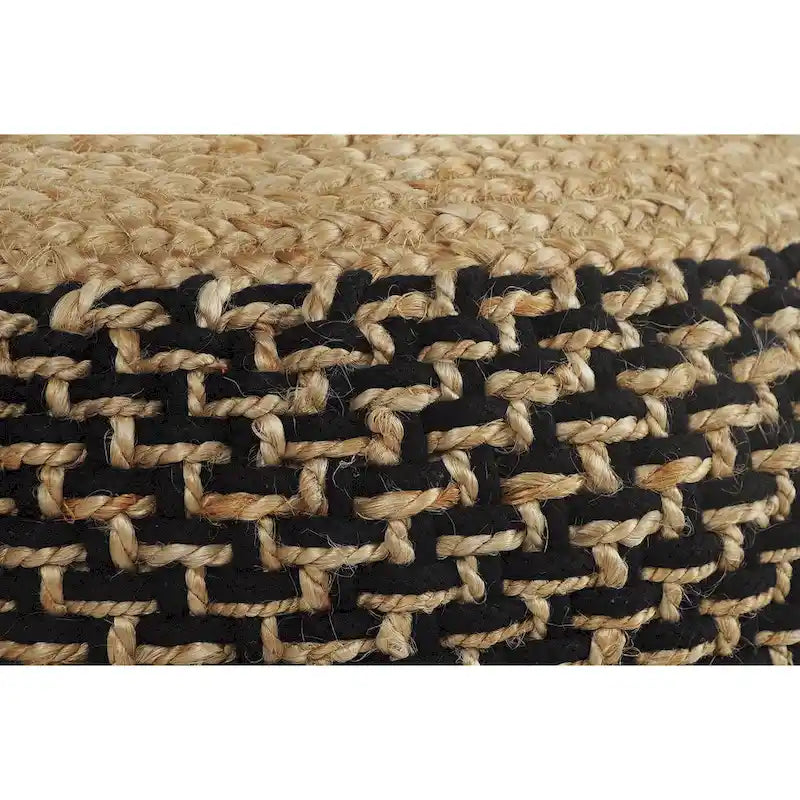 18 Brown and Black Braided Round Pouf Ottoman