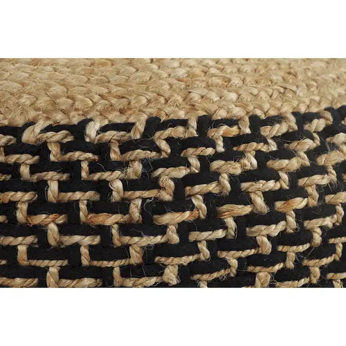 18 Brown and Black Braided Round Pouf Ottoman