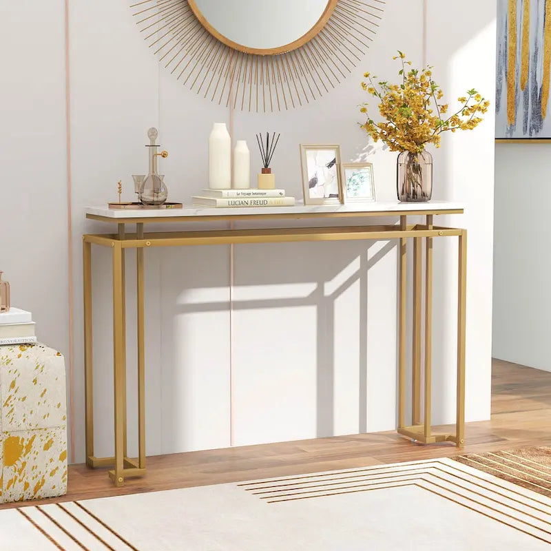 Costway 47 Faux Marble Top Console Table Modern Entryway Table with - See Details