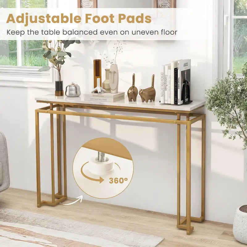 Costway 47 Faux Marble Top Console Table Modern Entryway Table with - See Details