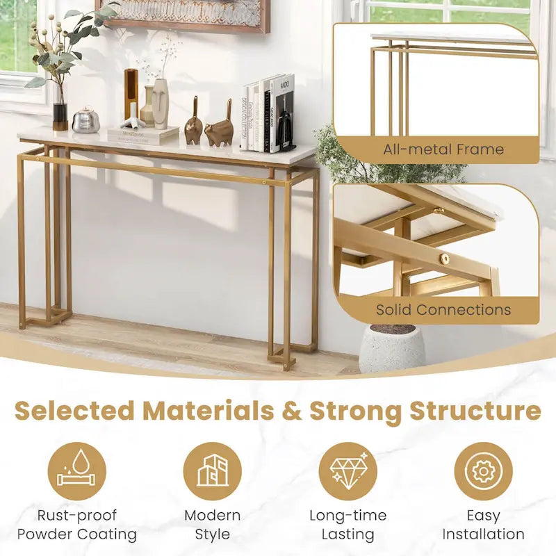 Costway 47 Faux Marble Top Console Table Modern Entryway Table with - See Details