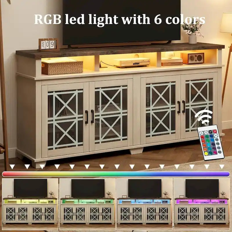 TV Stand for 80 inch, Mid Century Modern Entertainment Center with LED Lights and Storage - 65 inches
