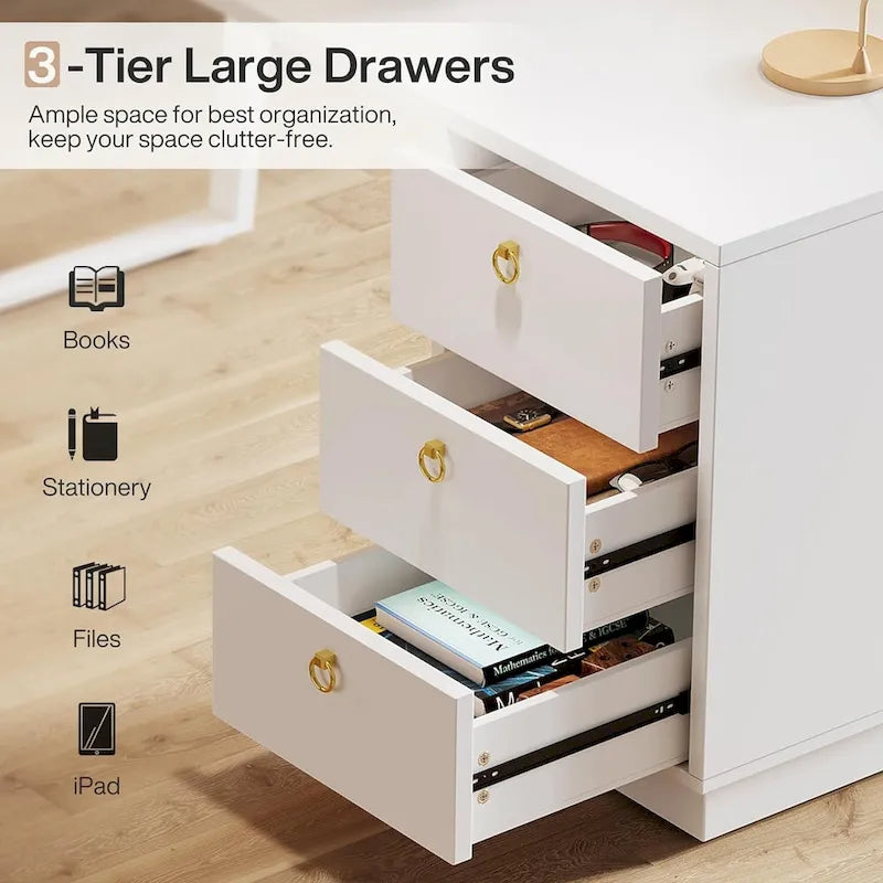 White Computer Desk with Drawers, 55 Inches Modern Home Office Desk with Storage