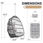 FINCATI Indoor Luxury Hanging Egg Chair Without Stand, 350 lbs Outdoor Egg Chair with No Stand, Egg Swing Chair Without Stand