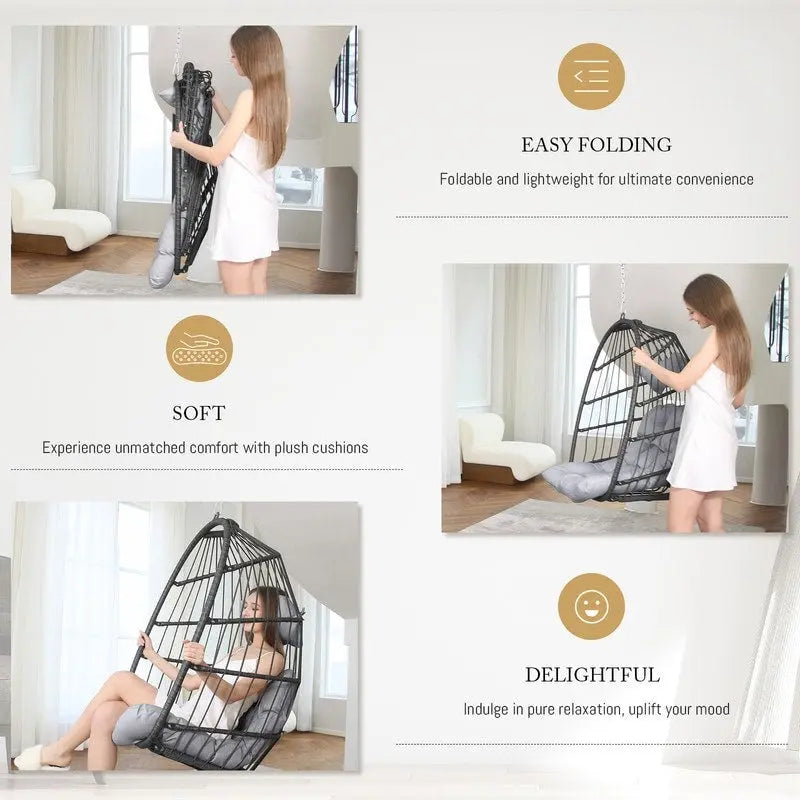 FINCATI Indoor Luxury Hanging Egg Chair Without Stand, 350 lbs Outdoor Egg Chair with No Stand, Egg Swing Chair Without Stand