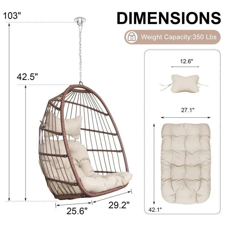 FINCATI Indoor Luxury Hanging Egg Chair Without Stand, 350 lbs Outdoor Egg Chair with No Stand, Egg Swing Chair Without Stand