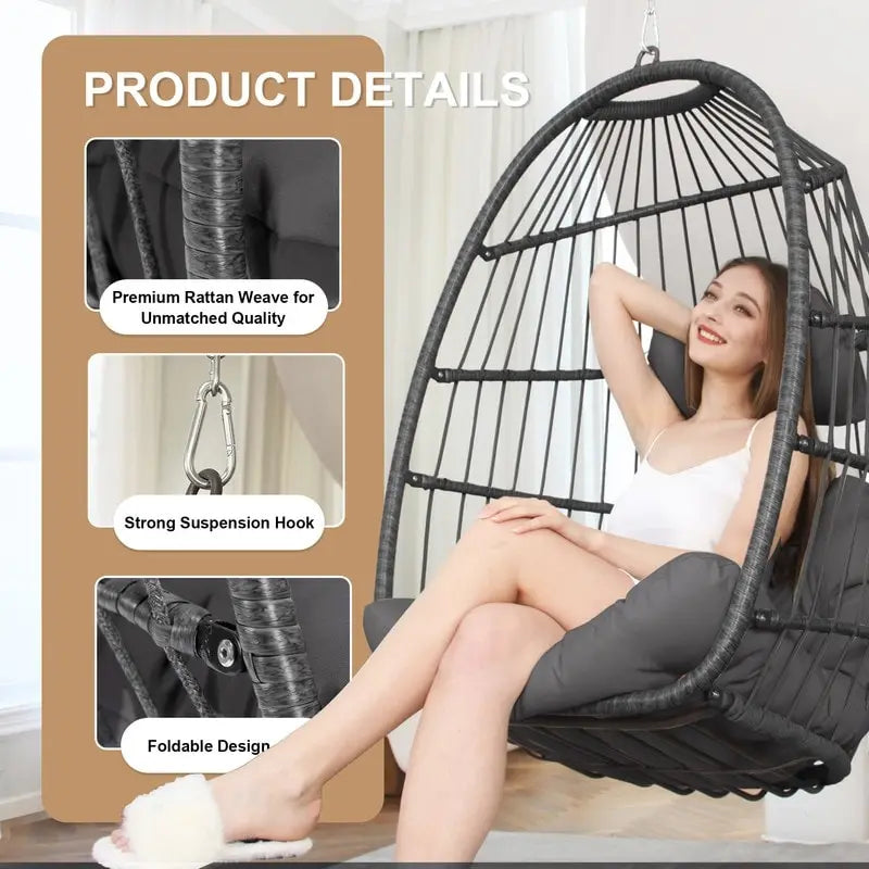 FINCATI Indoor Luxury Hanging Egg Chair Without Stand, 350 lbs Outdoor Egg Chair with No Stand, Egg Swing Chair Without Stand