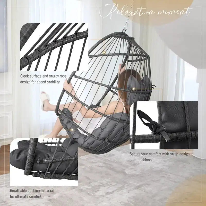 FINCATI Indoor Luxury Hanging Egg Chair Without Stand, 350 lbs Outdoor Egg Chair with No Stand, Egg Swing Chair Without Stand