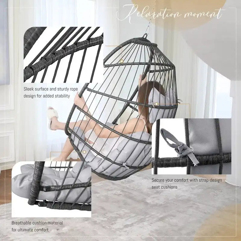 FINCATI Indoor Luxury Hanging Egg Chair Without Stand, 350 lbs Outdoor Egg Chair with No Stand, Egg Swing Chair Without Stand