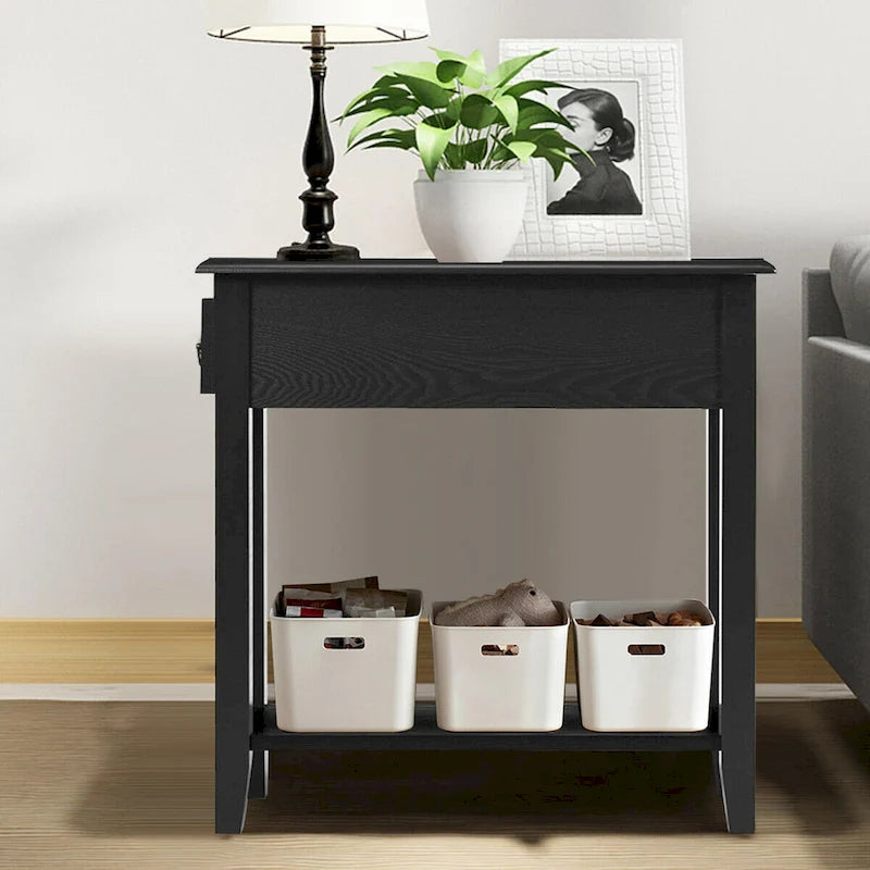 Gymax Set of 2 Nightstand 2 Tier End Bedside Sofa Side Table w/Drawer - See Details