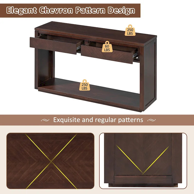 55 Rustic Console Table with Drawers and Open Shelf for Living Room