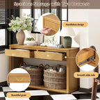 55 Rustic Console Table with Drawers and Open Shelf for Living Room