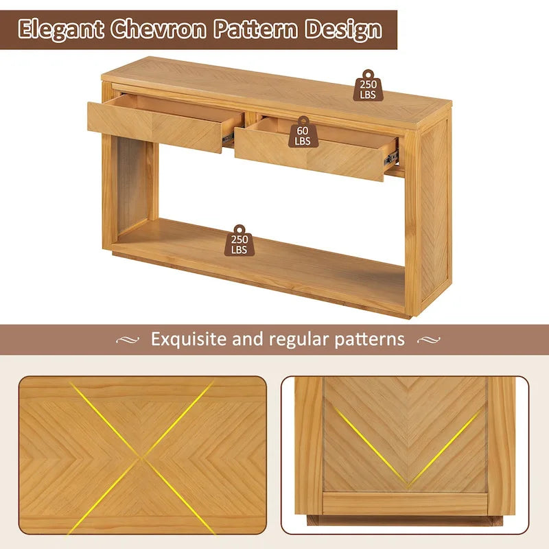 55 Rustic Console Table with Drawers and Open Shelf for Living Room