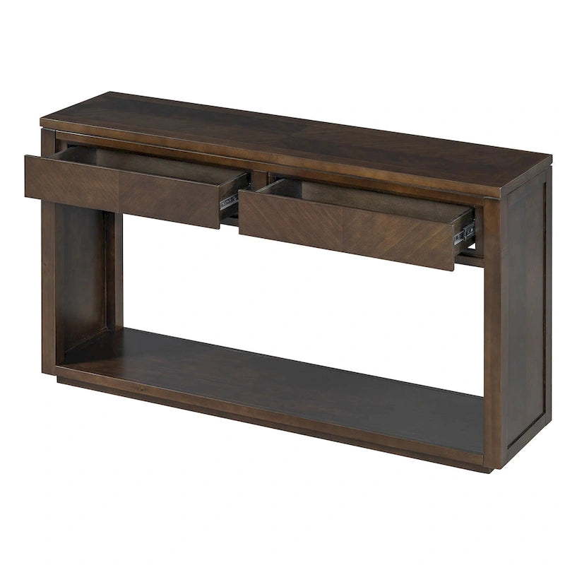 55 Rustic Console Table with Drawers and Open Shelf for Living Room