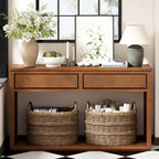 55 Rustic Console Table with Drawers and Open Shelf for Living Room