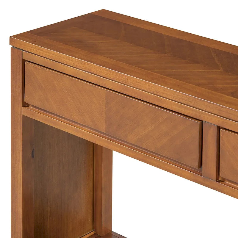 55 Rustic Console Table with Drawers and Open Shelf for Living Room
