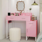 Reversible Makeup Vanity Desk With Charging Station and 4 Wooden Drawers and 1 Cabinet - N/A