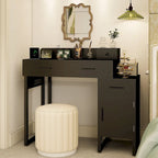 Reversible Makeup Vanity Desk With Charging Station and 4 Wooden Drawers and 1 Cabinet - N/A