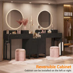 Reversible Makeup Vanity Desk With Charging Station and 4 Wooden Drawers and 1 Cabinet - N/A