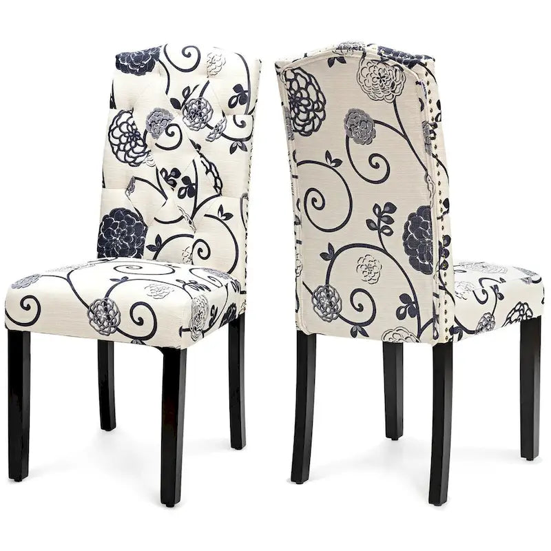 Gymax Set of 4 Tufted Dining Chair Upholstered Nailhead Trim Rubber - See Details