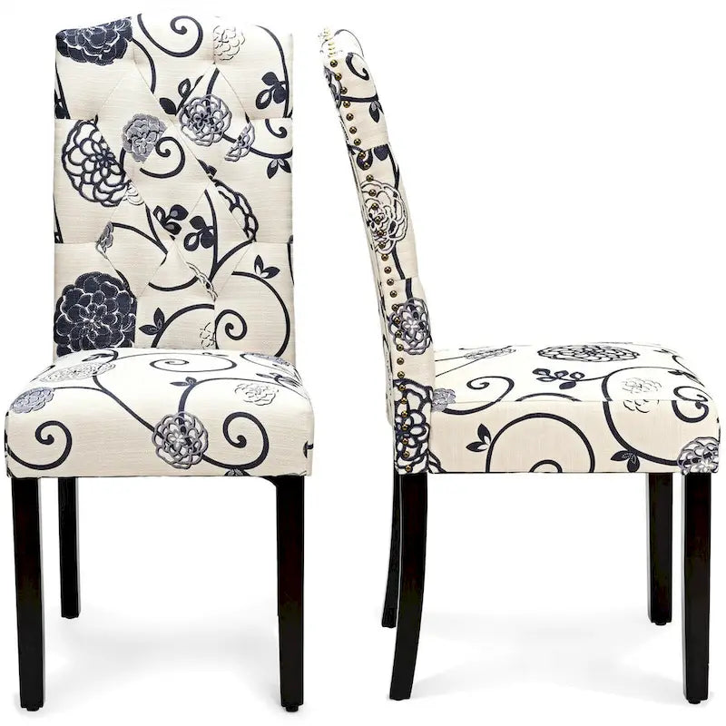 Gymax Set of 4 Tufted Dining Chair Upholstered Nailhead Trim Rubber - See Details