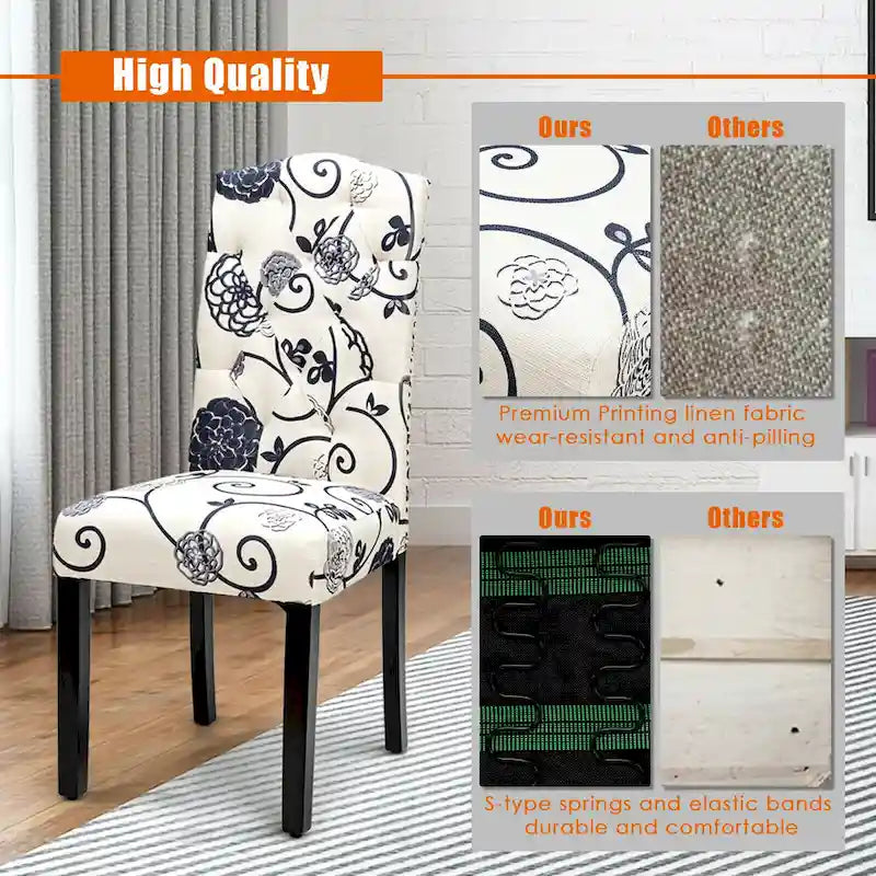 Gymax Set of 4 Tufted Dining Chair Upholstered Nailhead Trim Rubber - See Details