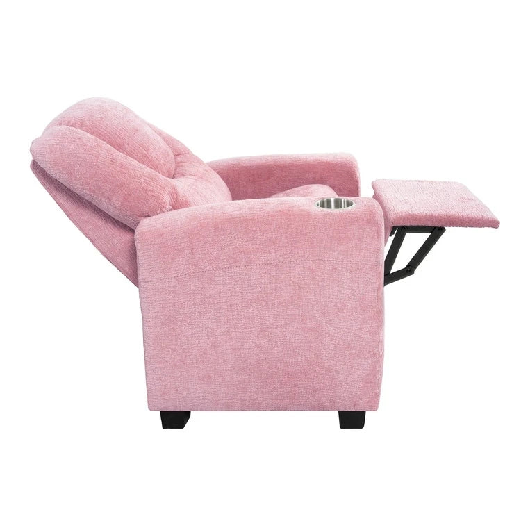 Kids Push Back Recliner Chair with Footrest and Cup Holders
