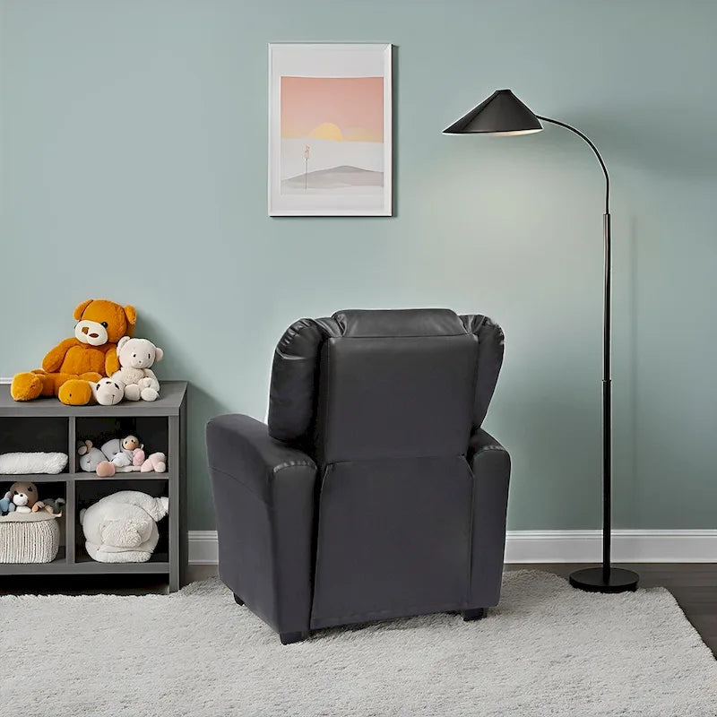 Kids Push Back Recliner Chair with Footrest and Cup Holders