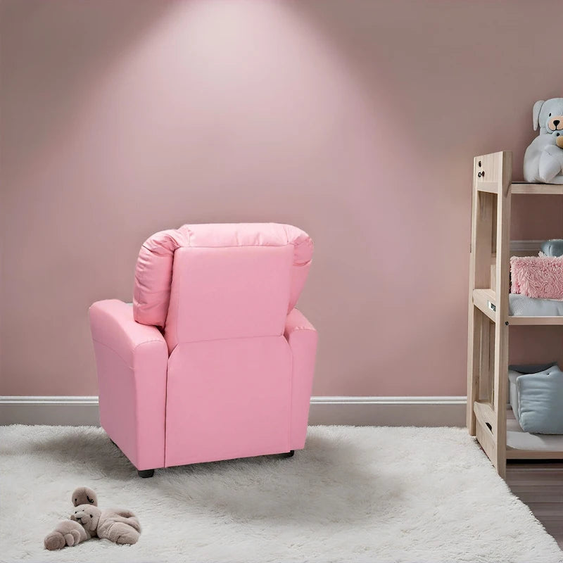 Kids Push Back Recliner Chair with Footrest and Cup Holders