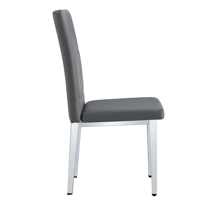 4 piece set of gray armless dining chairs brings a touch of elegance and mystery to the dining area with its deep gray tone
