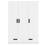 3-Door Bedroom Wardrobe Closet with Hanging Rod and 2 Storage Drawers, Solid Wood Armoire Clothes Organizer with Storage Shelves