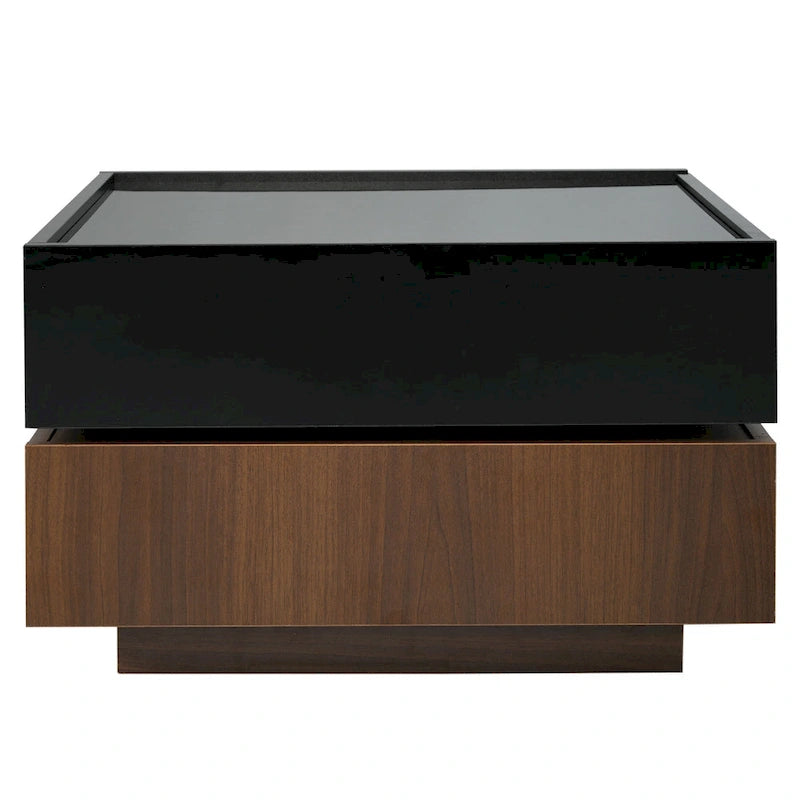Multifunctional Square 360 Rotating Coffee Table 2-Tier Center Table with 2 Drawers and Rotating Tabletop, for Living Room