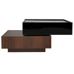 Multifunctional Square 360 Rotating Coffee Table 2-Tier Center Table with 2 Drawers and Rotating Tabletop, for Living Room
