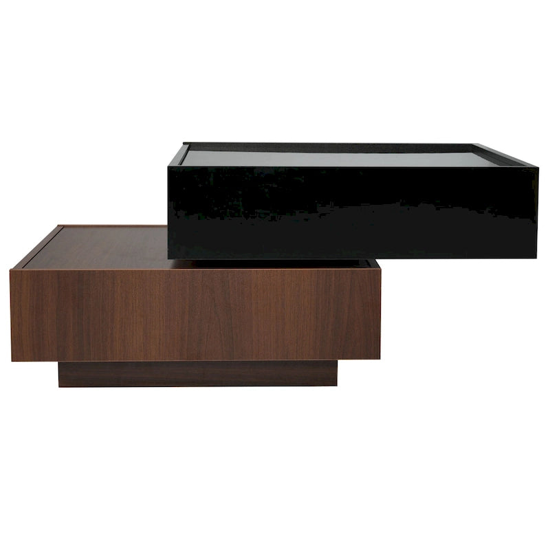 Multifunctional Square 360 Rotating Coffee Table 2-Tier Center Table with 2 Drawers and Rotating Tabletop, for Living Room