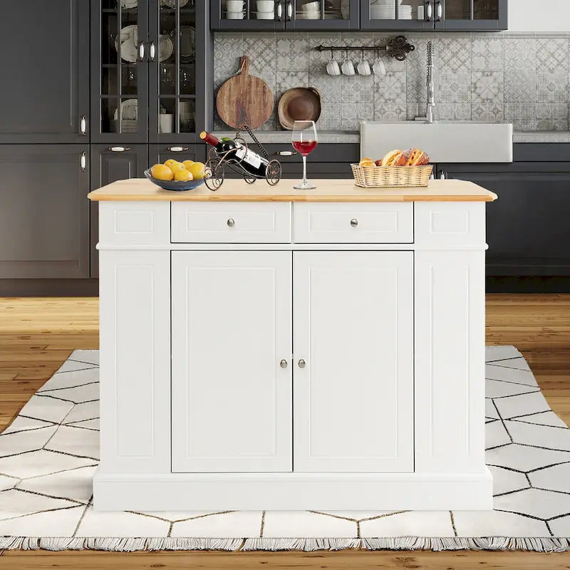 Gymax Large Kitchen Island Drop Leaf Breakfast Bar w/ Wood Top Shelves
