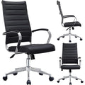 Modern High Back Office Chair Ribbed PU Leather Swivel Tilt Conference Room Computer Desk Cushion Seat Boss