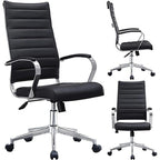 Modern High Back Office Chair Ribbed PU Leather Swivel Tilt Conference Room Computer Desk Cushion Seat Boss