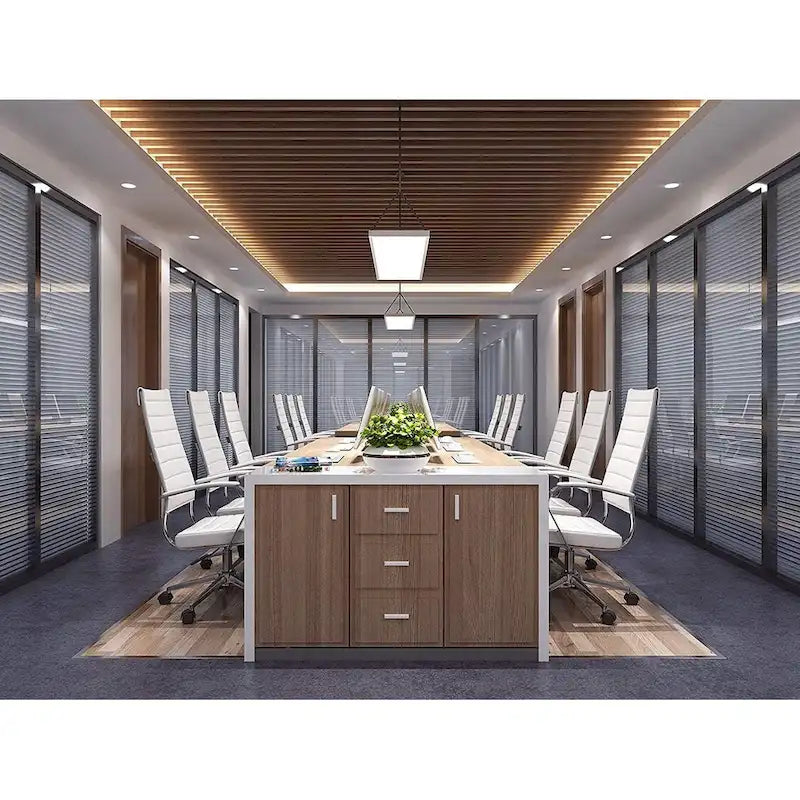Modern High Back Office Chair Ribbed PU Leather Swivel Tilt Conference Room Computer Desk Cushion Seat Boss