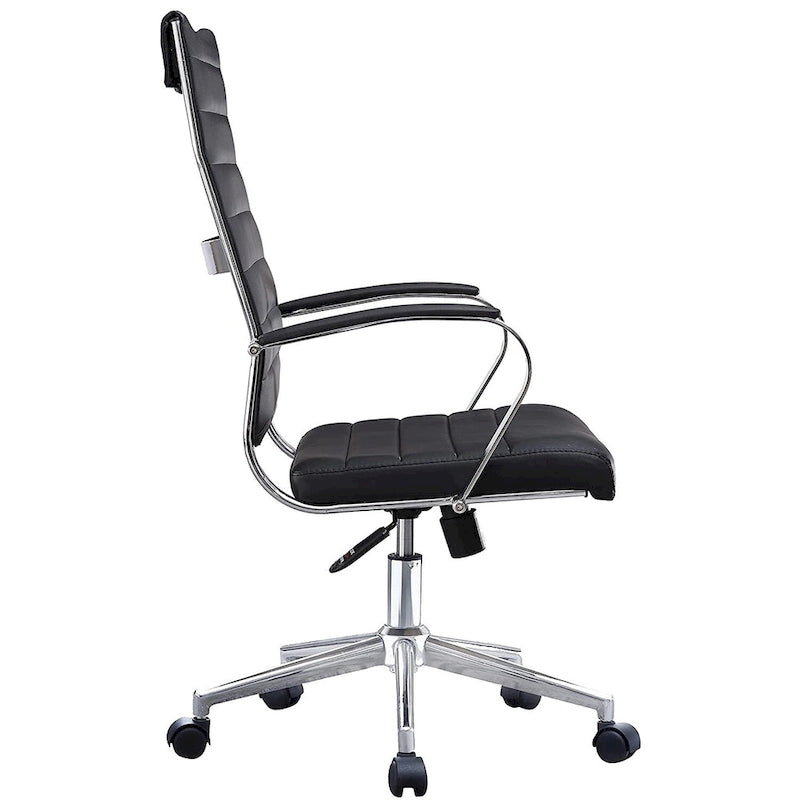 Modern High Back Office Chair Ribbed PU Leather Swivel Tilt Conference Room Computer Desk Cushion Seat Boss