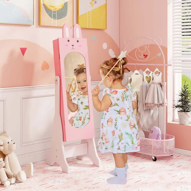 Costway Kids Jewelry Cabinet Standing Children Jewelry Organizer with - See Details